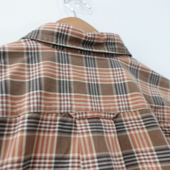 VINTAGE Orvis Shirts Men Medium Brown Plaid Button Down Cotton Tartan Casual L/S - Picture 6 of 10